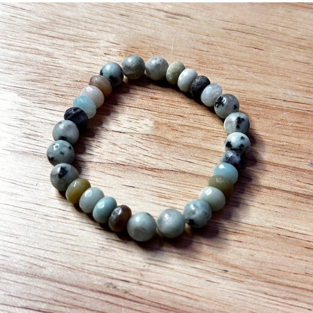 Natural Gemstone Beaded Stretch Bracelet Amazonite Jasper Dalmation Stone Boho